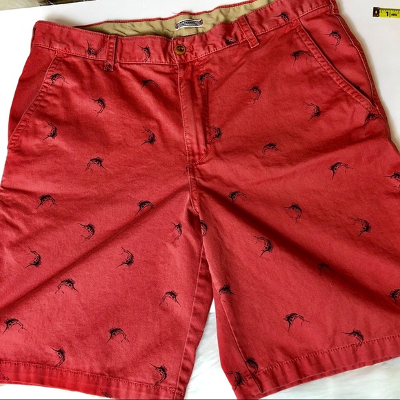 IZOD Saltwater Marlin All Over Print Red Shorts - Picture 3 of 6
